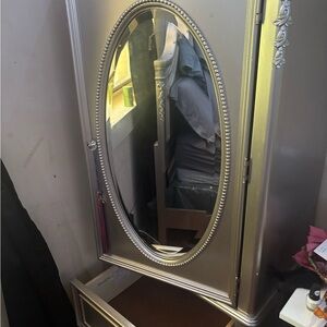 Elegant Silver Jewelry Armoire with Mirror